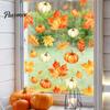 Waterproof PVC Window Art Watercolor Fall Static Clings, Maple Leaf & Pumpkin Removable Stickers, Autumn Seasonal Wall Decor Decal for Thanksgiving