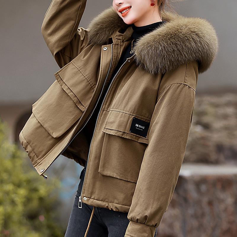 

Women s 2024 Winter Fashion Hooded Parka - Fleece-Lined, Thickened, with Fur Collar, Short & Warm XXL (suggested 70-77.5kg)