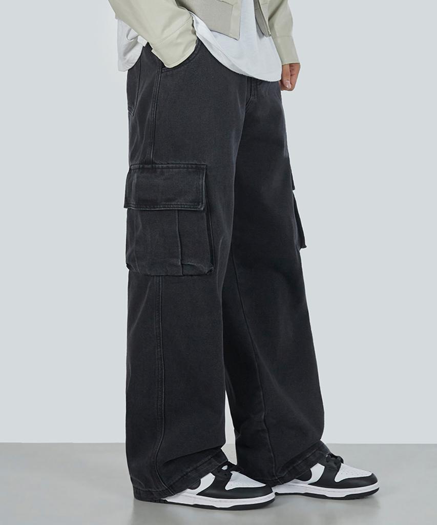 GLW Wide Washed Cargo Denim Pants Black
