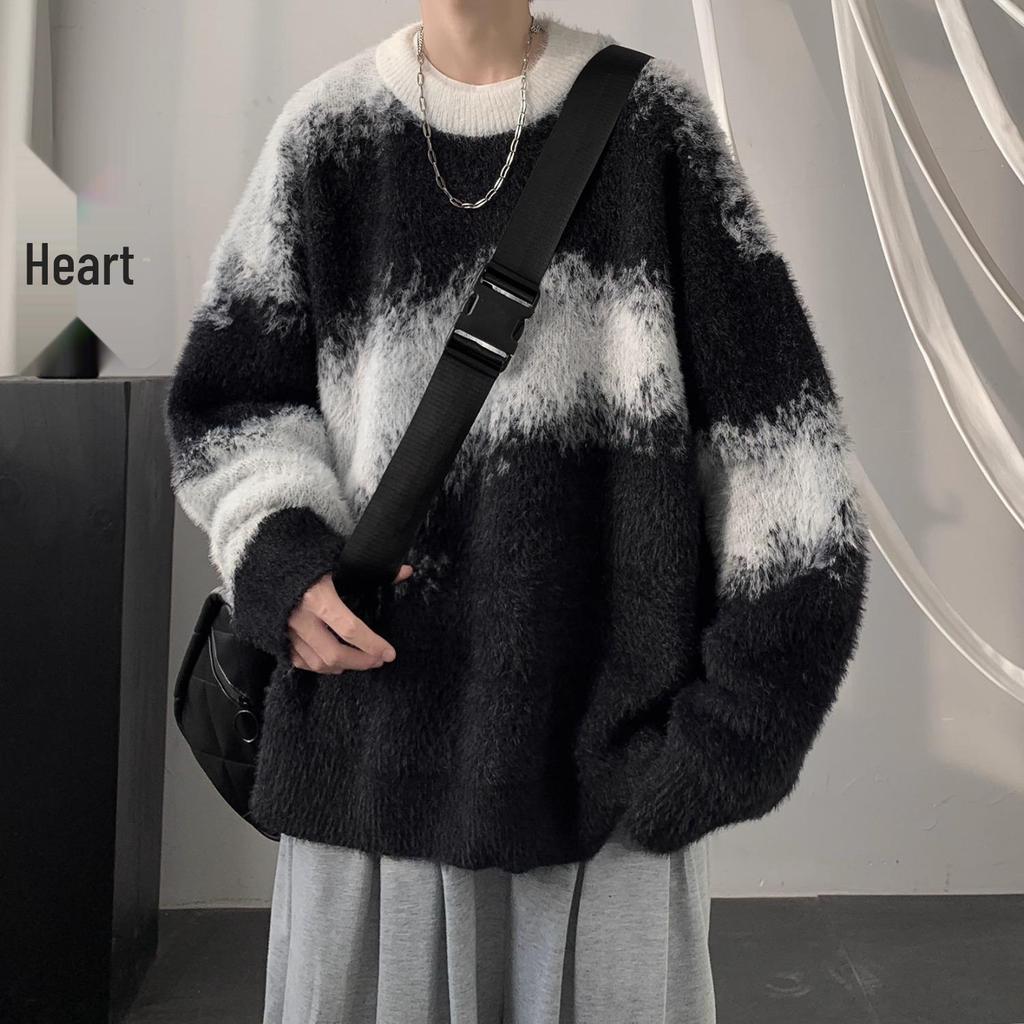 Sweat à capuche pelucheux pour homme - Blocs de couleurs rétro, chaud pour l'hiver, pull en maille ample