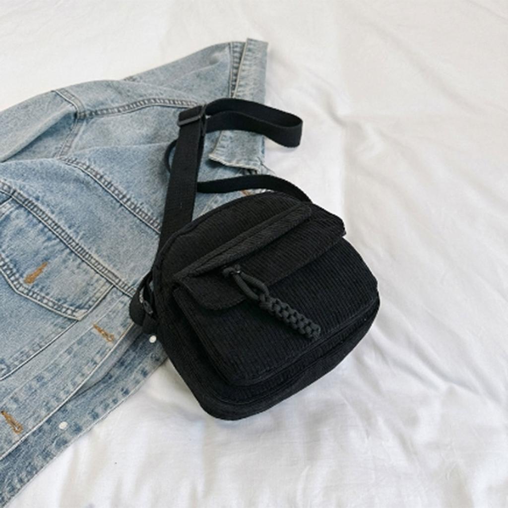 Jednobarevná manšestrová dámská taška módní taška retro styl campus styl crossbody kabelka přes rameno a pack