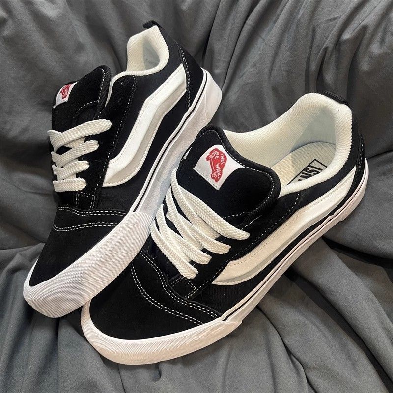 Knu skool scarpe da ginnastica nere e bianche viola a forma di pane ramo di fascia alta retrò americano colore a contrasto scarpe da skate casual a taglio basso