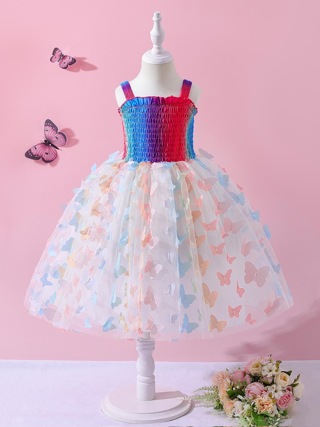 

Girls Spaghetti Strap Rainbow Butterfly Summer Dress 4-5 Years ~ 110 cm