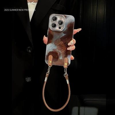 Coffee Lanyard Xiaomi 15sPro Mobile Phone Case Fine Hole Glacier Pattern Xiaomi Lens Film All-inclusive Edge Anti-drop