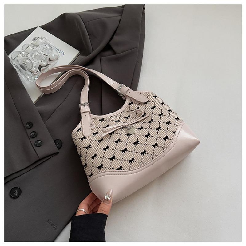 High-end Bow Polka Dot Small Bag Women's New Fashionable Textured Underarm Bag Summer Commuter Bucket Bag