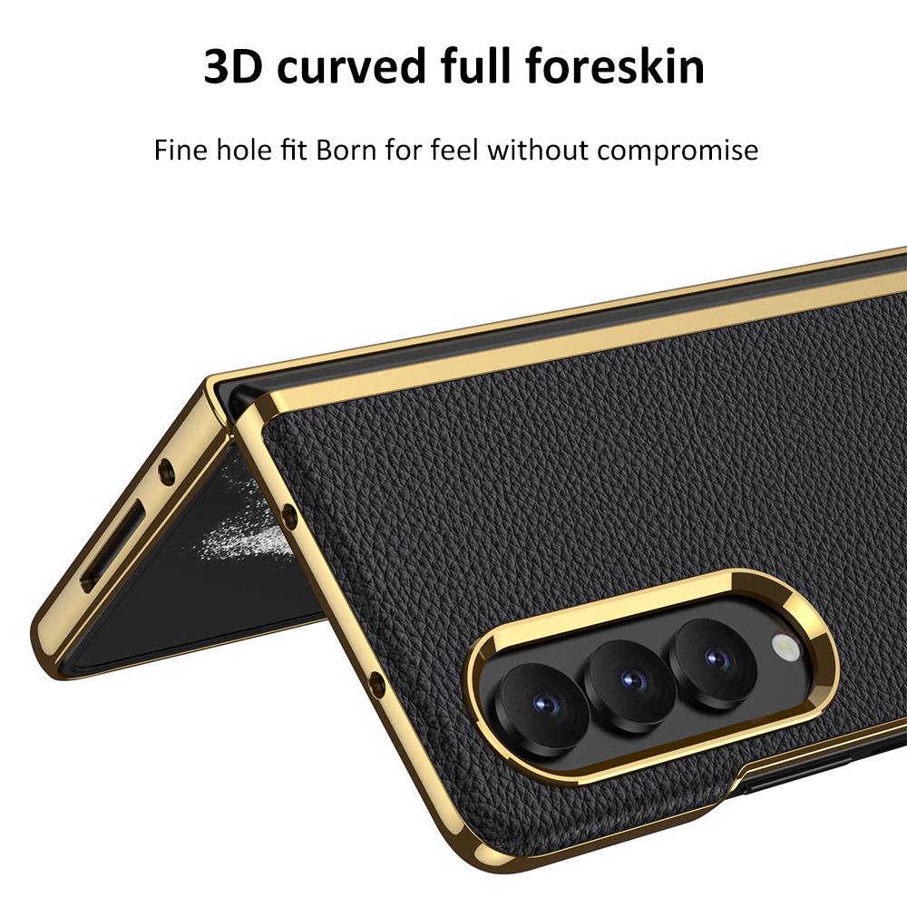 Luxury Electroplated Surface Plain Leather Phone Case For Samsung Galaxy Z Fold 4 Hard Slim Shockproof Back Cover