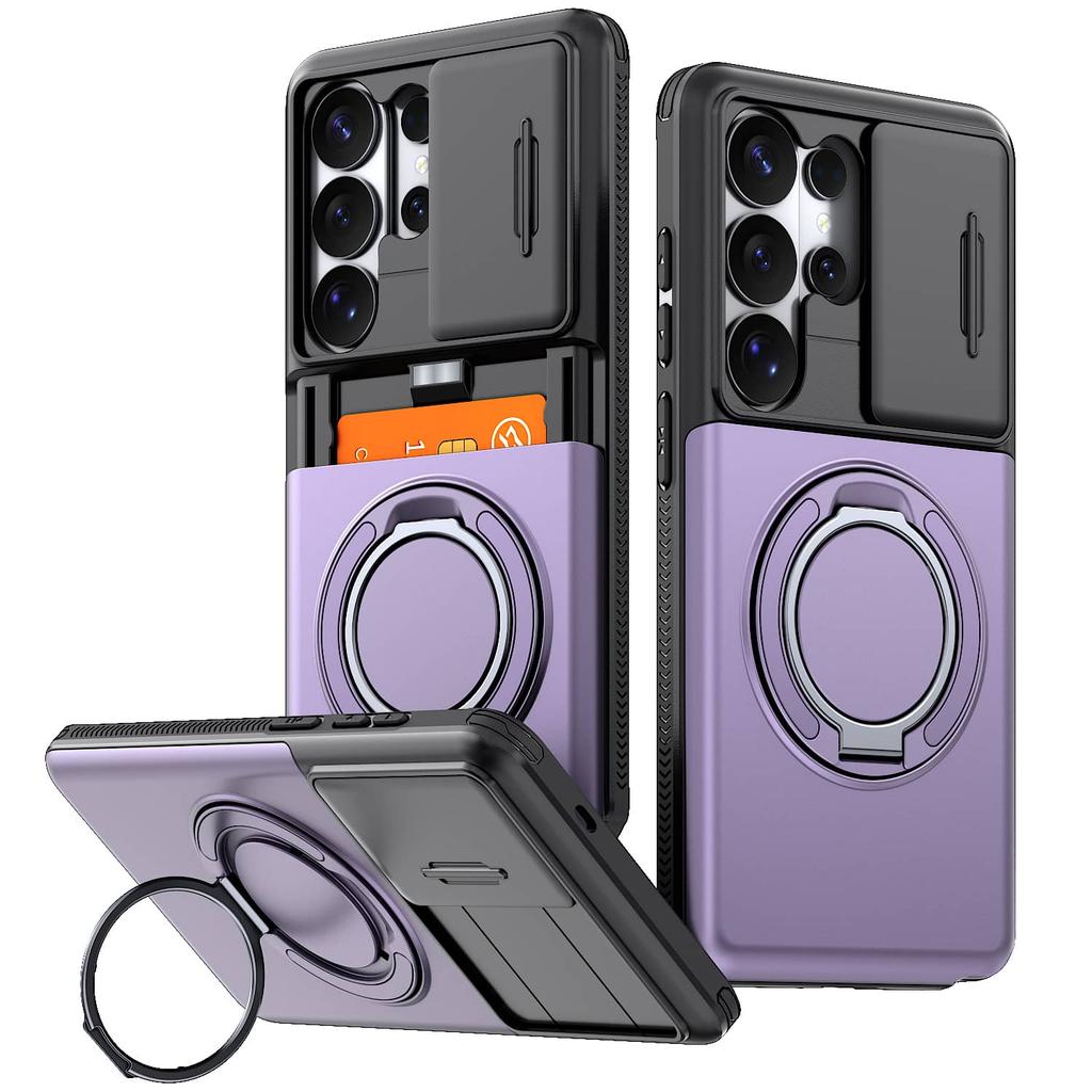 WEFOR Rugged Case for Samsung Galaxy S26 S25 S24 S23 S22 Ultra with Card Holder Wallet Kickstand Slide Camera Cover Shockproof