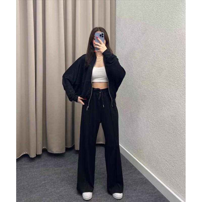 2024 Spring Crew Neck Fashion Sweatshirt Jacket with Casual Straight-Leg Pants