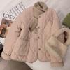 Women's Pink Lambswool Cotton Winter Coat 2022 - Korean Style Thickened Round Neck Jacket