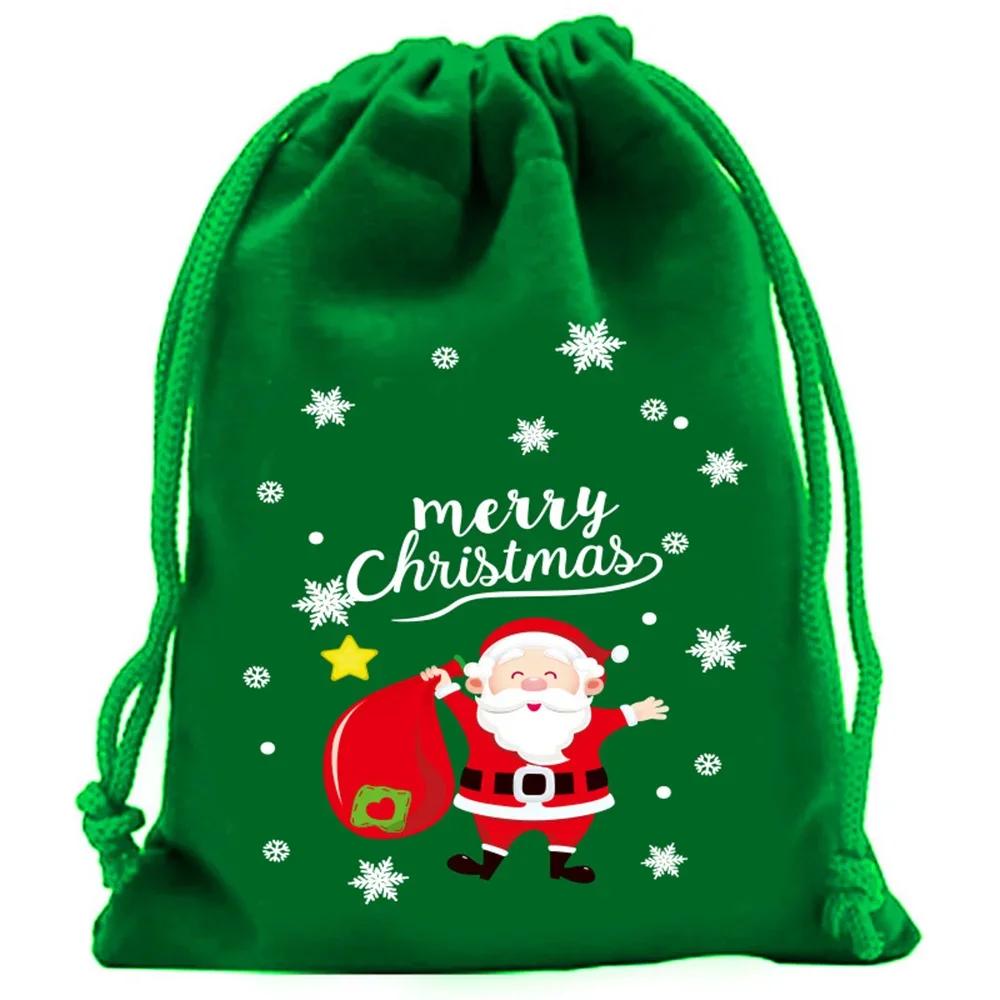 Xmas Patterns Velvet Bags 9x12 15x20cm Small Christmas Candy Gift Bag Drawstring Pouch Boutique Jewelry Packaging Bags