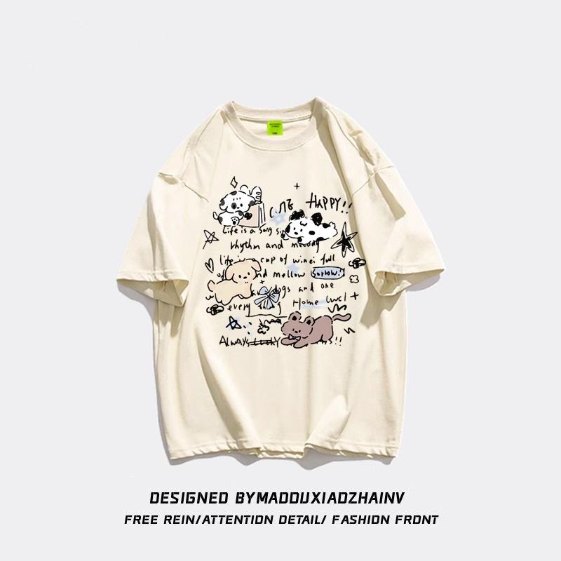 Baumwoll-Cartoon-Oversized-Kurzarm-T-Shirt für Damen - Schicker Sommer-Hongkong-Stil
