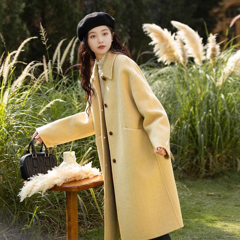 Women's Mid-Length Wool Coat with Doll Collar - 2025 Autumn/Winter Korean Style