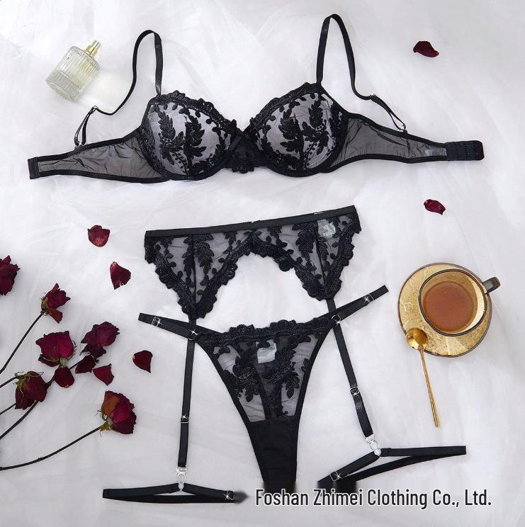 Y Cross-Border Transparent Mesh Lingerie Set: Sexy Three-Piece Women's See-Through Bra