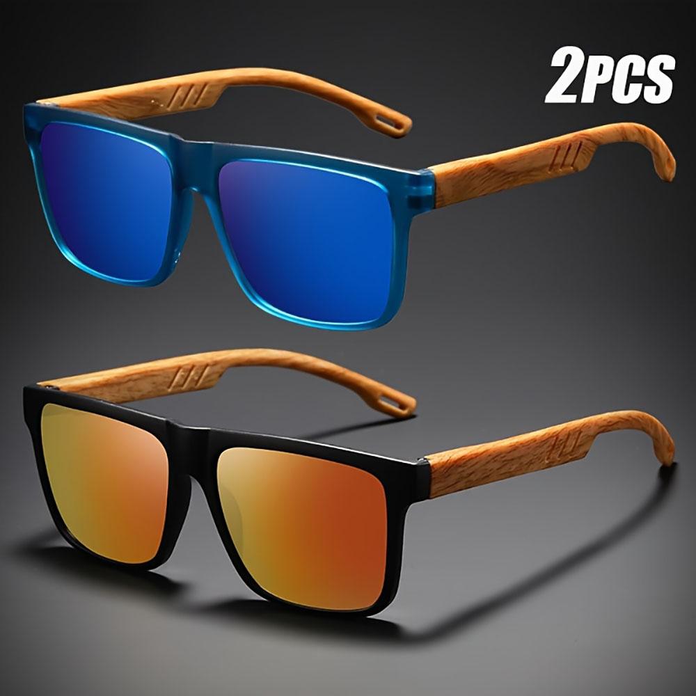 1/2pcs New Square Casual Sunglasses Wood Grain Spring Hinges UV400 Protection Unisex Outdoor Daily Eyewear