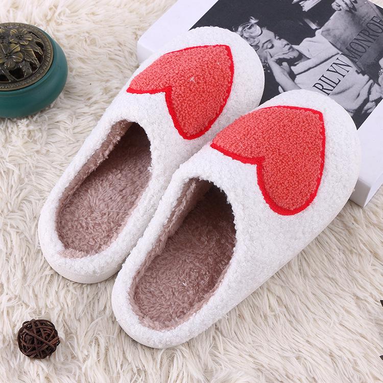 Red Heart Plush Indoor Couple Slippers