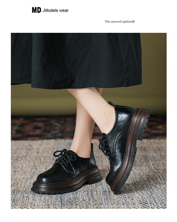 Women's 2024 Spring/Summer Retro Lace-Up Loafers - Thick Sole, Round Toe, Chunky Heel In British Style