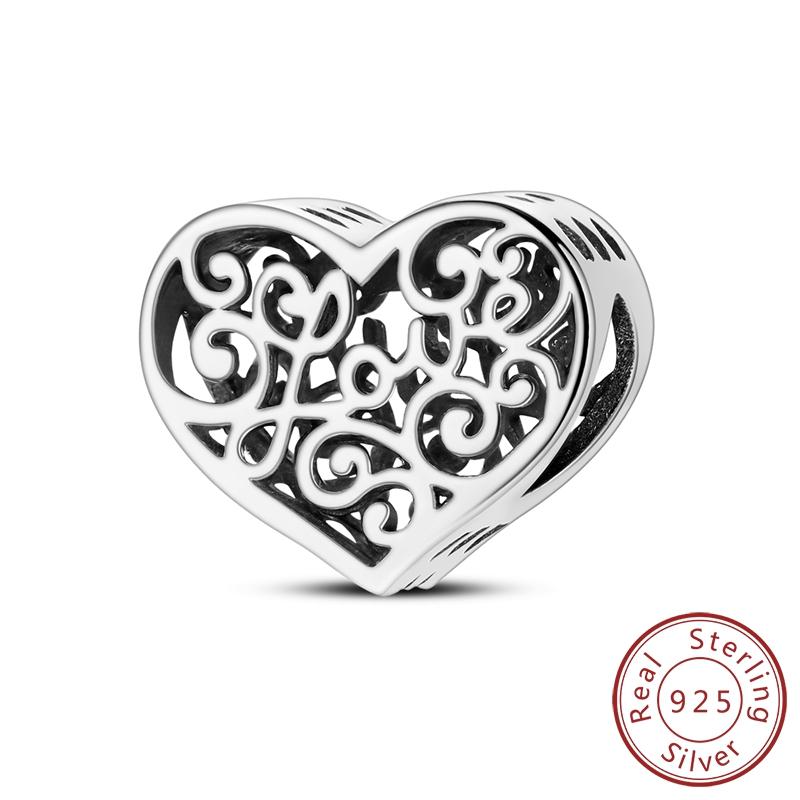 925 Silver Love Heart Zircon Series Pendant Fit DIY Original Bracelet Necklace Women's Jewelry Gifts