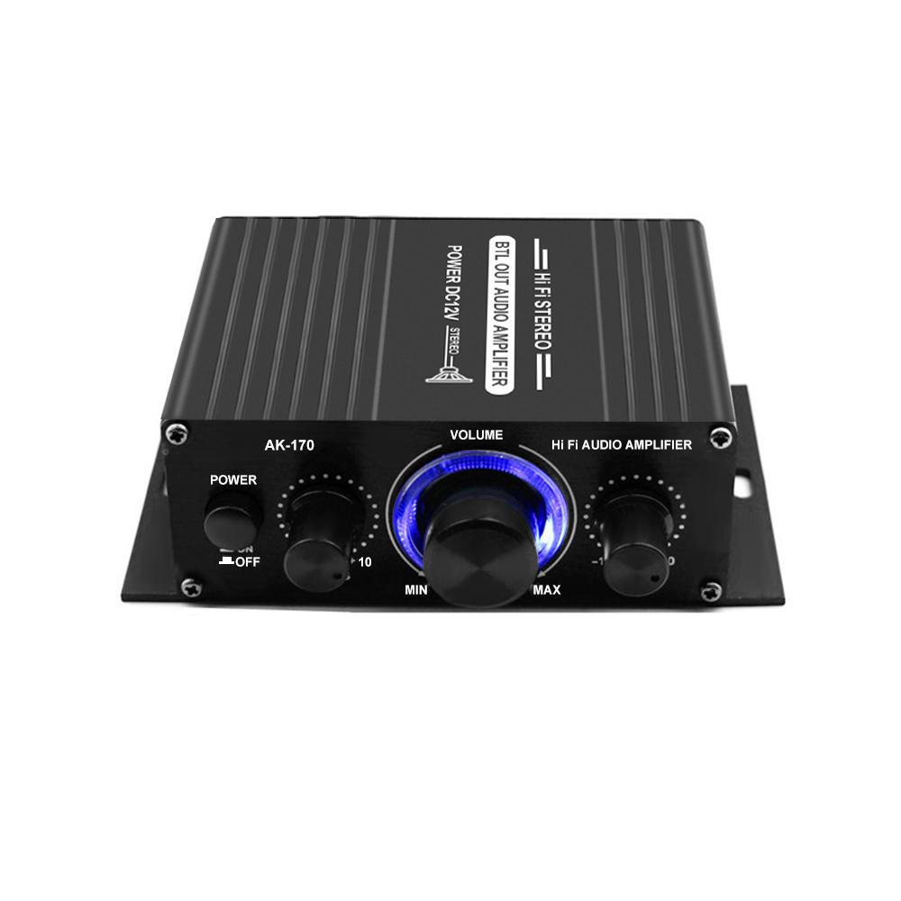 AK170 12V Mini Audio Power Amplifier Digital Audio Receiver AMP Dual Channel 20W+20W Bass Treble Volume Control for Car