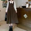Doll Collar Vest Patchwork Fake Two Piece Dress Chubby Sister Looks Thin Artistic Style Long Skirt