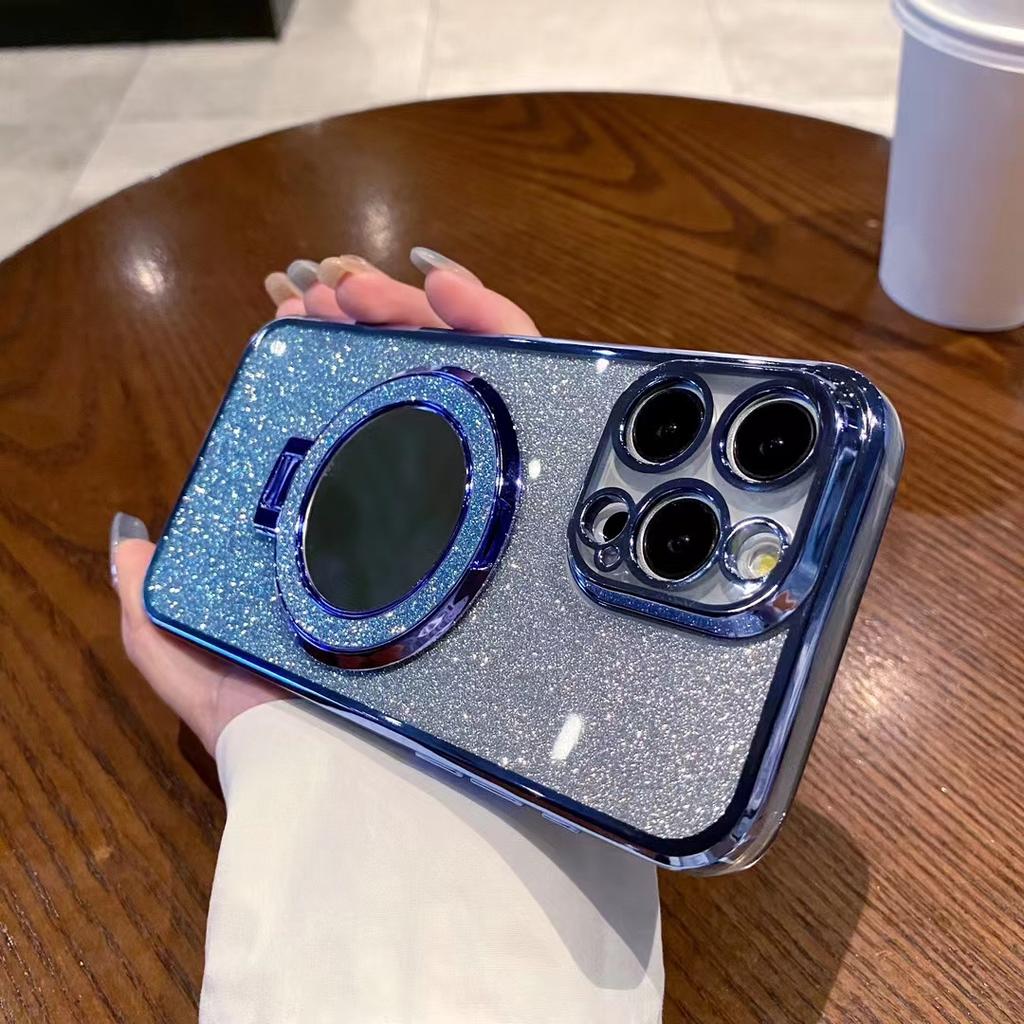 Mirror Magnetic Bracket Case For Motorola Moto G40F G42 G50 G52 G53 G54 G60 G60S G62 G72 G73 G82 G83 G84 Plating Glitter Cover