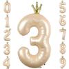 Extra-large 40-inch (100cm) Number Balloons with Crowns, Pink Beige and Muted Colors, with Straws. Cute Balloons for Birthdays, Photo Shoots, Parties,