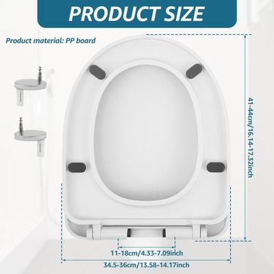 Weißer Toilettensitz mit langsam schließender, verstellbarer Scharniere, einfach zu installieren und zu reinigen, Toilettensitz mit Absenkautomatik für Badezimmerarmaturen, Toilettenteile