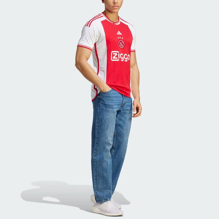Adidas Ajax Amsterdam 23/24 Home Letter Print Colorblock Short Sleeve Soccer Jersey Men Tops Dark-Red HZ7725