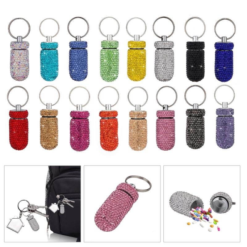 Portable Glittering Pills Organizer Small Waterproof Travel Medicine Holder with Keyring for Camping Adventures