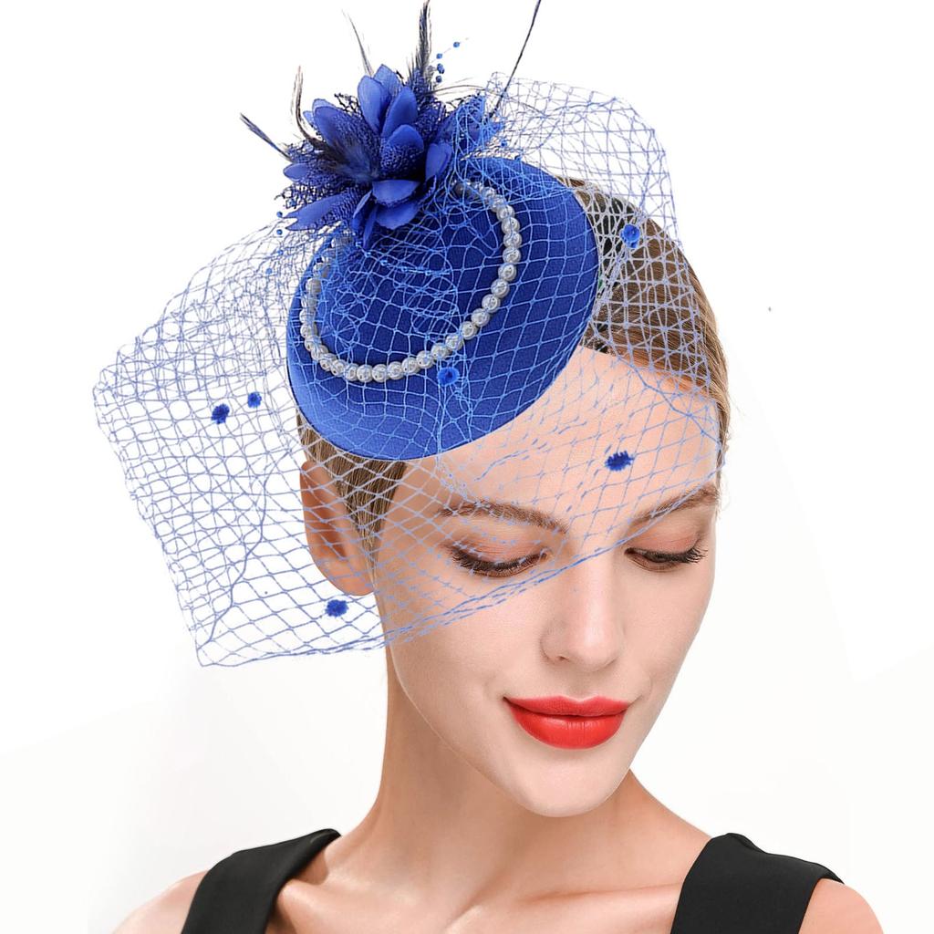 Women'S Head Flower Racing Ball Mesh Top Hat Feather Headwear Pearl Hair Accessories Fascinator Hats Tea Party Hat For Cocktail