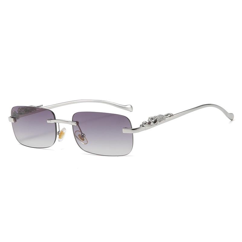Cheetah Frameless Retro Square Sunglasses for Men & Women - Leopard Metal Design 2572