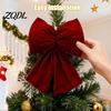 Christmas Party Sign in Desk Decor Flocked Fabric Bow, Large Red Bow with Hanging Strap, Velvet Bows for Office Decorations Festive Pendant