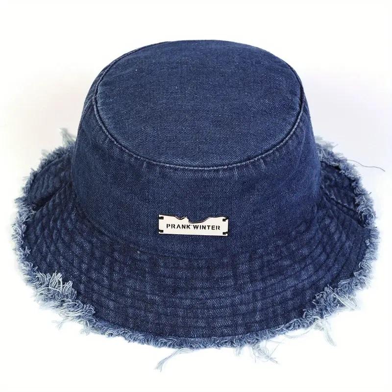 Women Stylish Raw Hem Denim Bucket Hat - Lightweight, Versatile Cotton Fedora with Fringe Trim