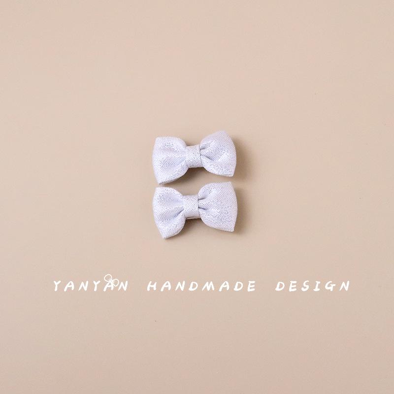 Silver-tone Leather Heart Bow Rhinestone Hair Clip for Girls - Korean Style Bangs Accessory One set