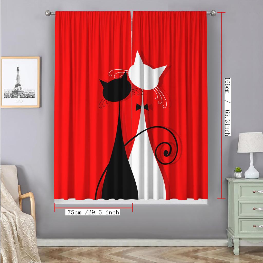 2PC Home Decoration Curtains With Symmetrical Couple Pattern Background And Rod Pocket Curtains, Suitable For Kitchens, Cafes