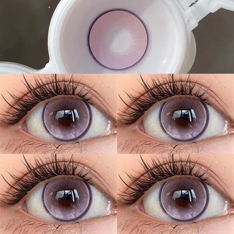 MillCreek Color Contact Lenses with Grade 2Pcs Blue Purple Yearly Use 14.2mm Soft Lens Eye with Free Gifts Ladies Student Anime Natural Contact Lens