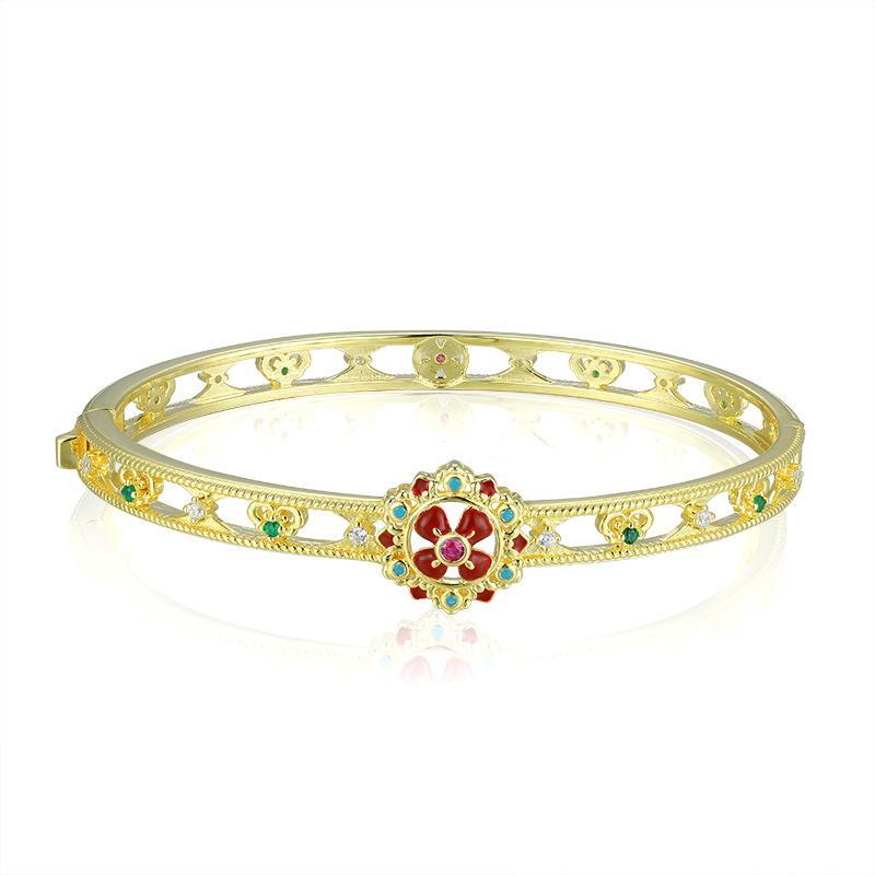 925 Sterling silver inlaid turquoise fashion zircon bracelet medieval enamel princess bracelet 925 silver