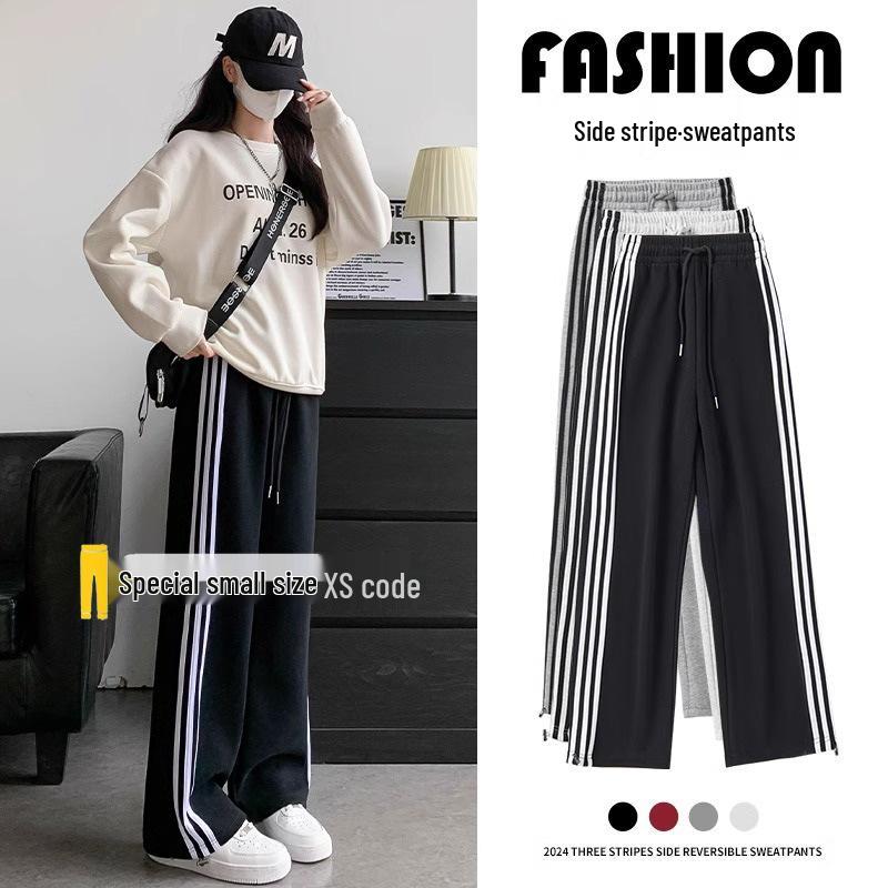 

Women s Black Fleece-Lined High-Waisted Wide-Leg Sweatpants with Three Stripes M (96-110 jin)
