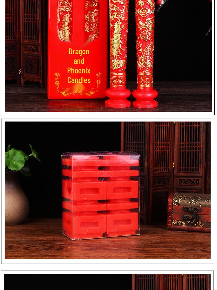 Double Happiness Smokeless Red Candles for Wedding and Engagement Celebrations with Dragon and Phoenix Design