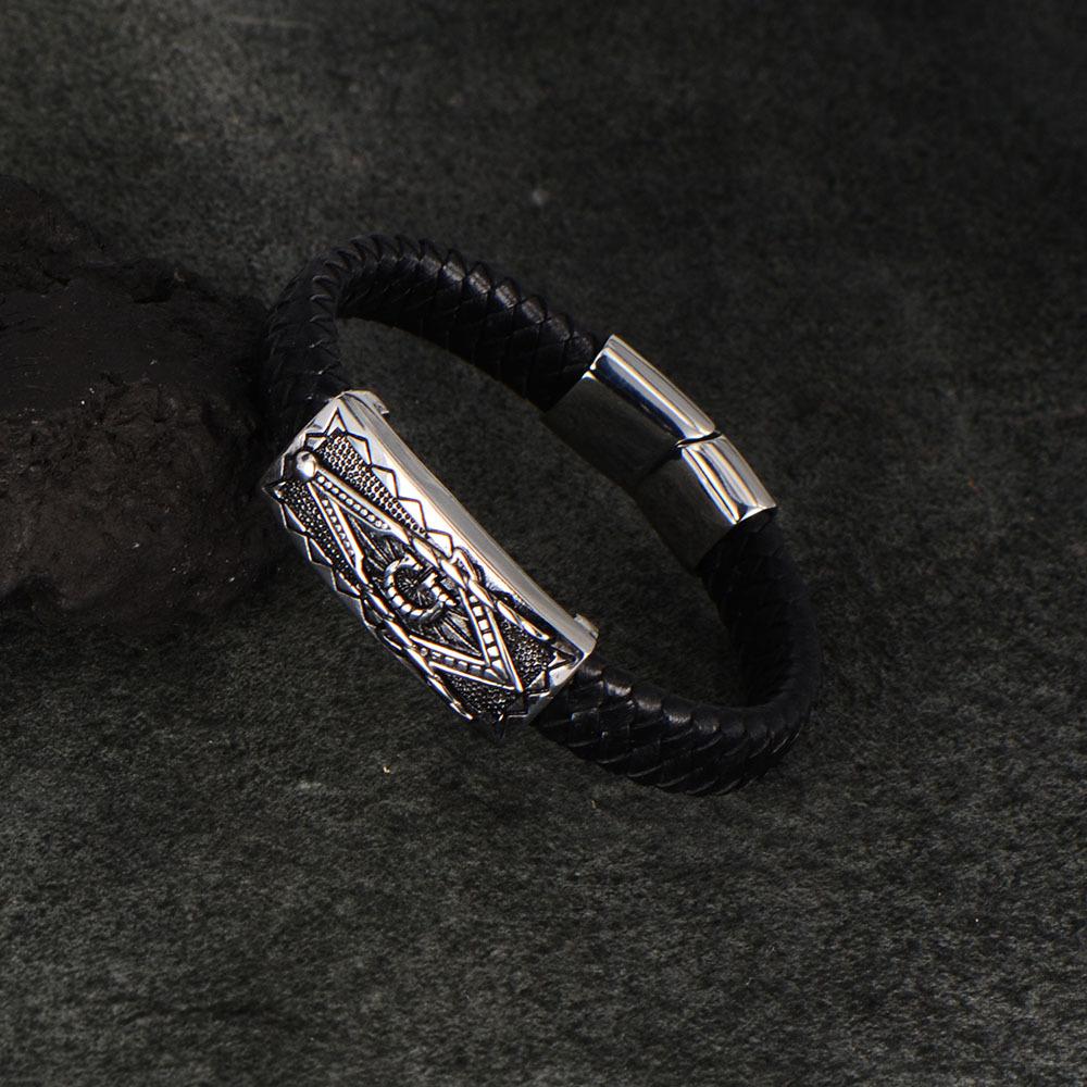 Fashion Titanium Steel Leather Rope Bracelet Men's, Stainless Steel Woven Bracelet Hand Fashion Daily Jewelry Gift Accessories