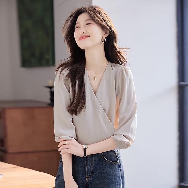 Women s French V-Neck Long Sleeve Blouse XL