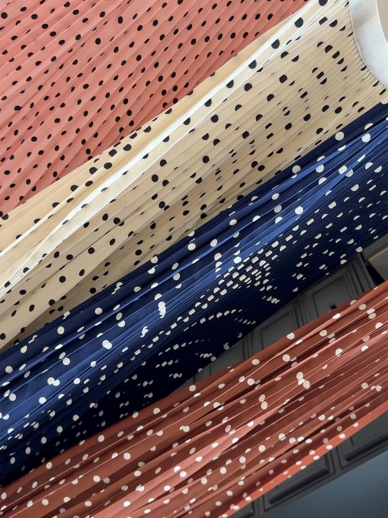 New Summer French Polka Dot High-Waist Pleated A-line Midi Skirt for Women