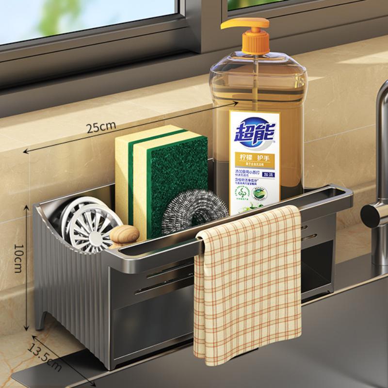 Automatic Drainage Sink Storage Rack Plastic Kitchen Wash Basin Soap Sponge Holder Bathroom Shampoo Organizer Towel Rack