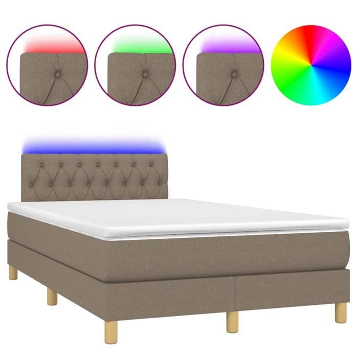Exclusive House - Slatted Bed Base Mattress and LED Taupe 120x190 Cm Fabric
