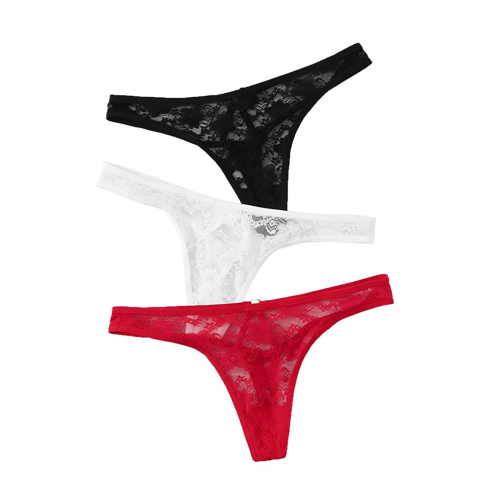 3PC Women Lace Flowers Hollow Underwear Panties G-string Lingerie Thongs