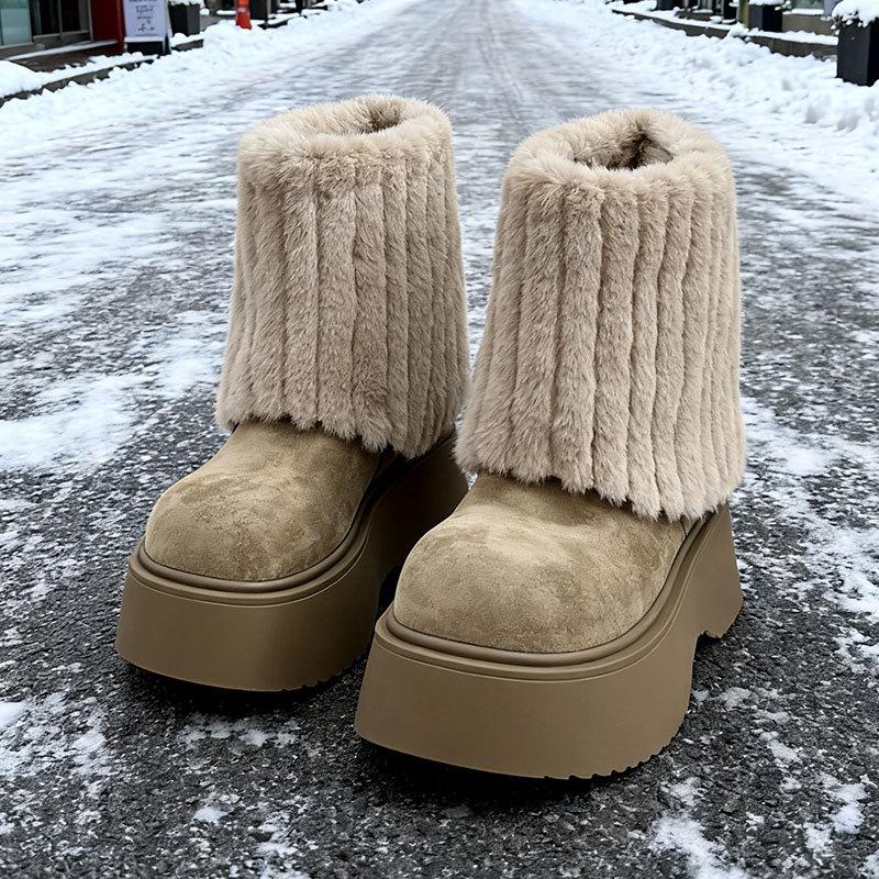 

Women s lightweight high thick soled winter warm one-step snow boots lined with fleece non-slip wear casual sports cotton boots 35