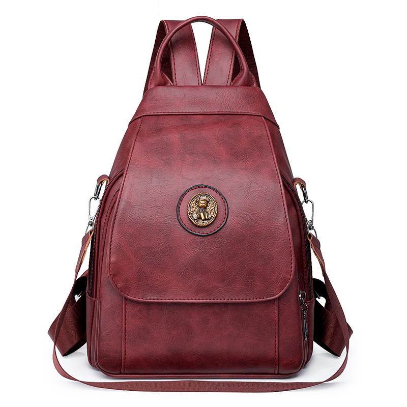 Soft Leather Backpack Women's Commuter Backpack Flip Multi-Functional Shoulder Bag