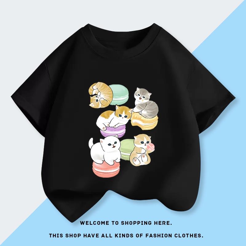 

Summer Fashion Mofusand Cat Printed Children s Short Sleeved Pure Cotton T-shirt New Candy Color Korean Version Casual Top 140