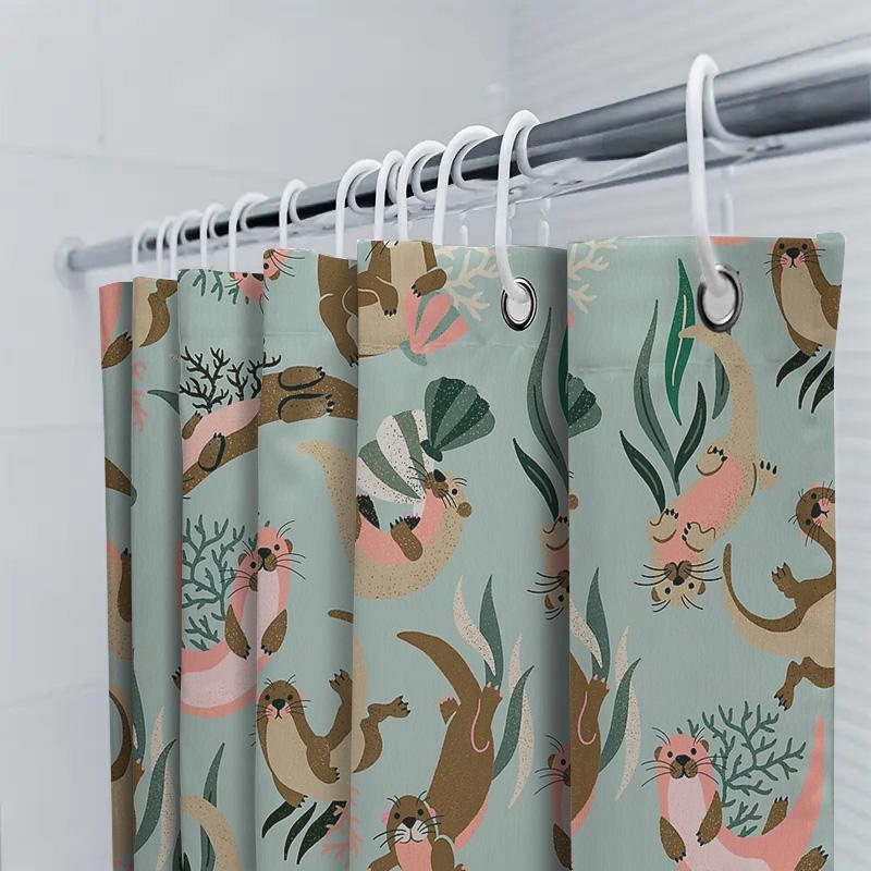 Cute Otter Shower Curtain Forest Animal Bathroom Decor Woodland Nature Waterproof Fabric Backdrop For Spa
