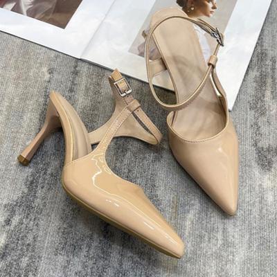 Fashion Women's Fashion Pointed Shallow Mouth Metal Line with Anti-slip Wear-resistant High-heeled Stiletto Overhead Sandals