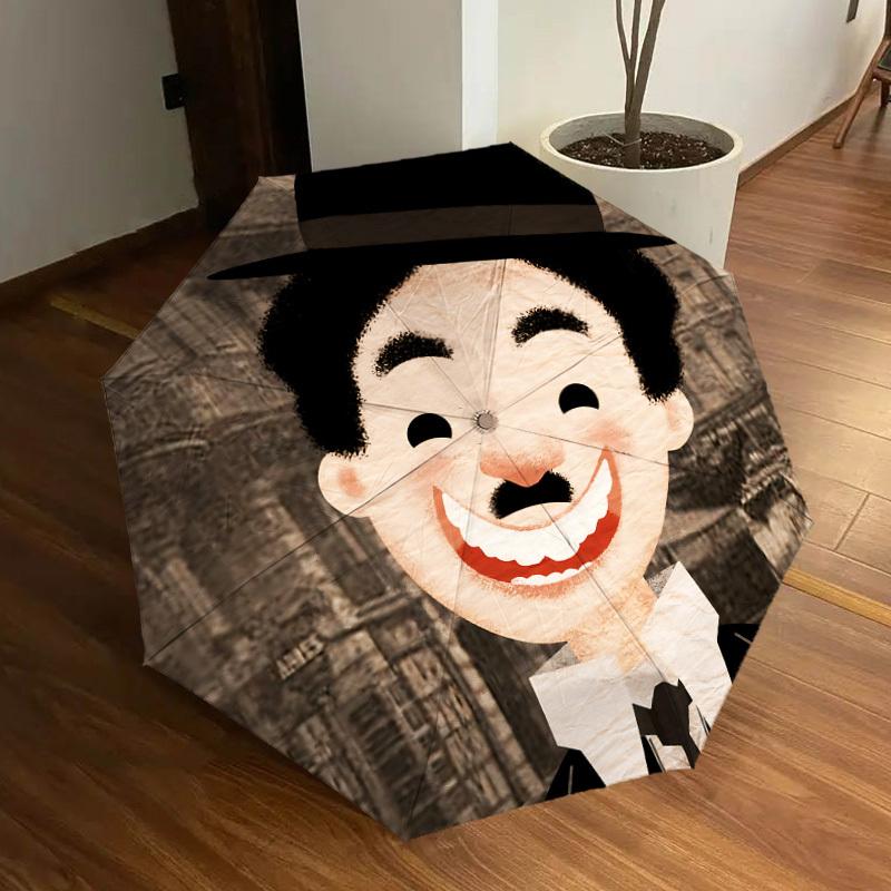 1pc Charlie Chaplin Automatic Folding Umbrella, Portable Collapsible Design, Casual Outdoor Accessory L1127036